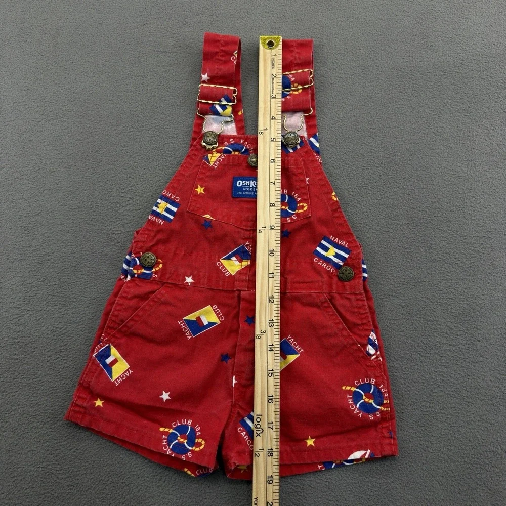 Vtg OshKosh Vestbak Shorts Overalls Shortalls SZ 2T Red Nautical Navy Yacht Club